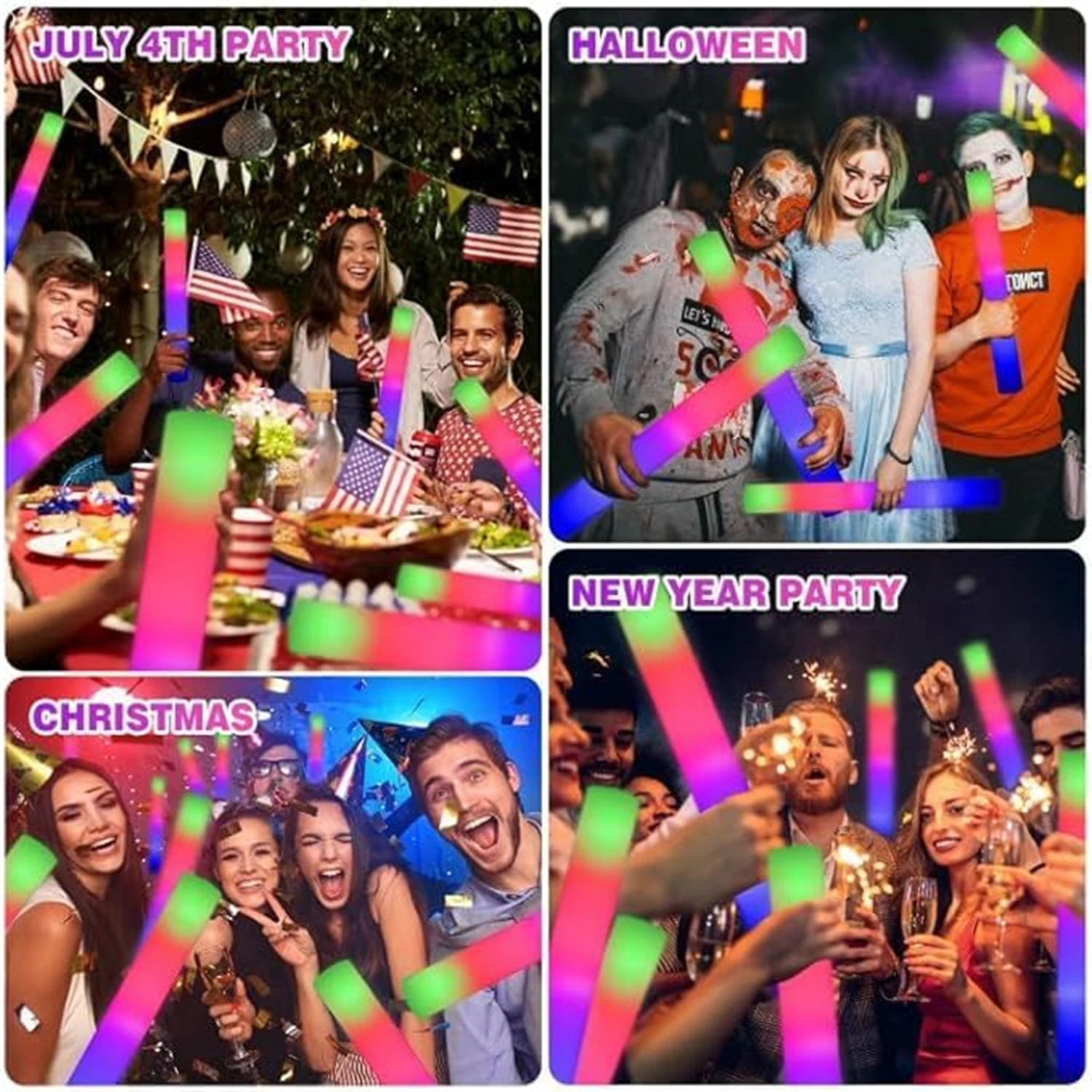 50Pcs LED Foam Glow Sticks 8~1 - Flashing Led Foam Sticks Party recension och pris
